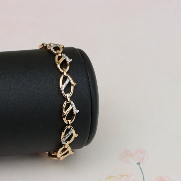 "Rose Gold Link Bracelet with CZ Accents, Elegant Chain Design, XPBL0831 - Picture 8 of 12